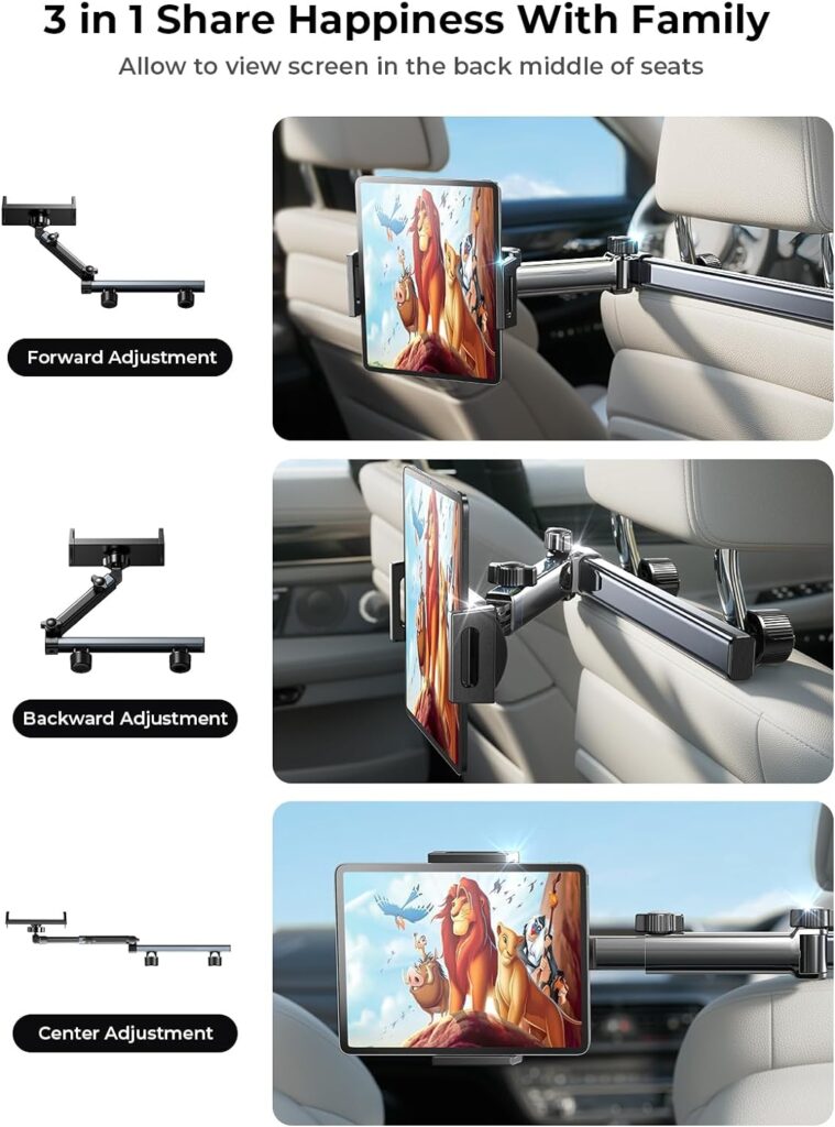 LISEN Tablet Holder for Car Headrest, iPad Holder for Car Mount [Extension Arm] 2023 Car Tablet Holder Back Seat for Kids, Road Trip Essentials for 4.7-11 Tablet iPad Pro, Air, Mini, Galaxy, Fire