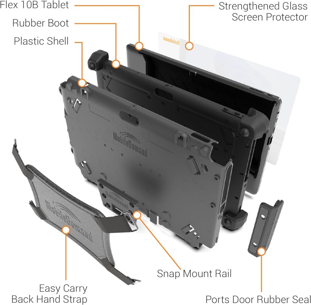 MobileDemand Flex 10B Rugged 10 inch Tablet with Windows 11 Pro Upgrade, Ultra Lightweight 3000mAh Battery 4GB, Tablet PC, Handheld PC with Handstrap for Rough Outdoor Work and Business Activities