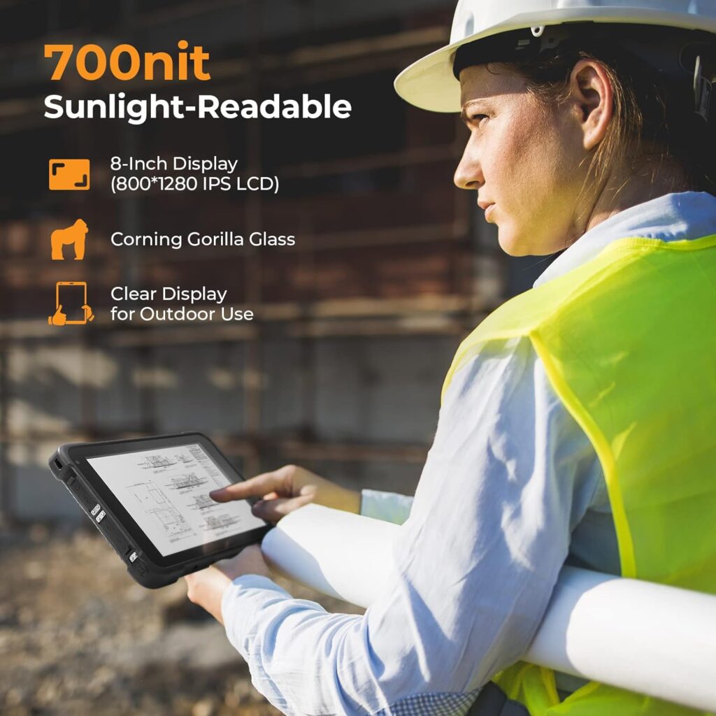 MUNBYN Rugged Tablet IRT04, 8-inch Industrial Tablet PC Windows 10 64-bit Pro,700nit Sunlight Readable, Waterproof Tablet, 4G, Wi-Fi,GPS, IP67 Drop and Water Resistant for Engineer Contractor Tablet