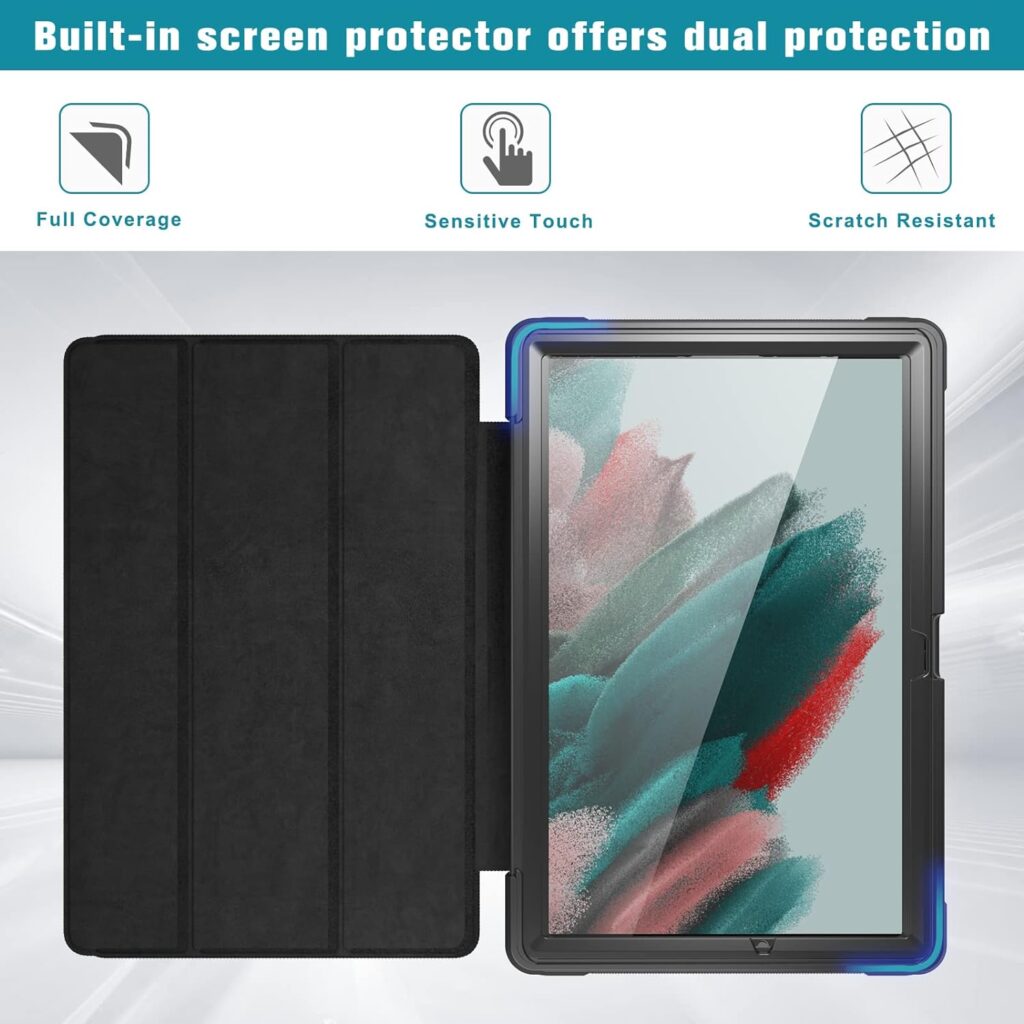 ProCase Galaxy Tab A8 Case 10.5 Inch 2022, Tri-fold Full-Body Stand Case with Built-in Screen Protector Shockproof TPU Smart Cover for Galaxy Tab A8 Tablet (SM-X200/X205/207) 2022 Release –Black