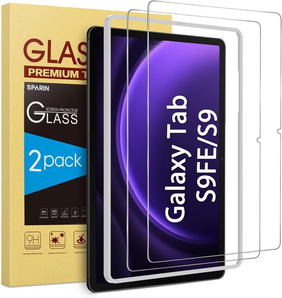 SPARIN [2-Pack] Screen Protector for Galaxy Tab S9 FE 5G 10.9 inch/Galaxy Tab S9 11 inch, 9H Tempered Glass with Easy Installation Frame, S Pen Compatible/HD Clear/Anti Scratch/Bubble Free