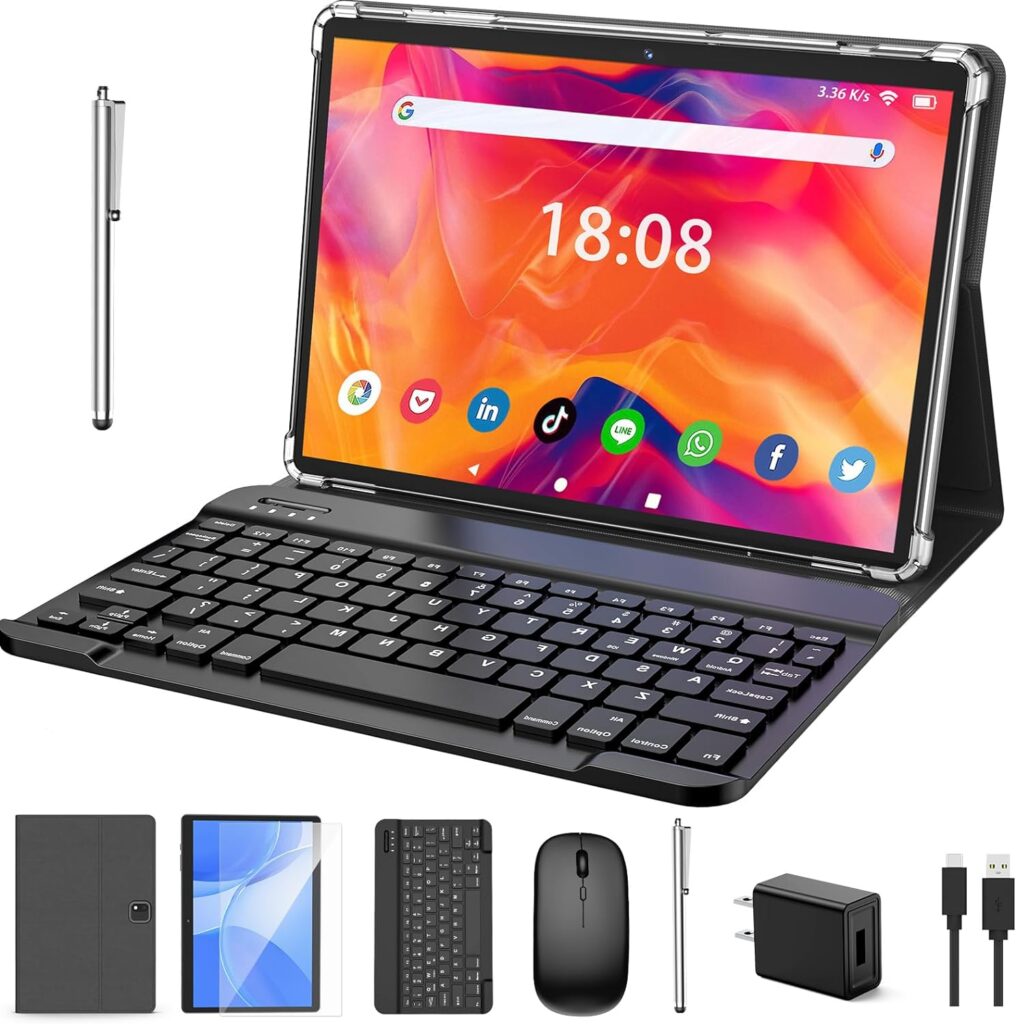 Tablet with Keyboard, 2 in 1 Tablet, 6GB+128GB, 1TB Expand, Android 13 Tablet, 10 inch Tablet with Case, Mouse, Stylus, 8000mAh Battery, 2.4G/5G WiFi, GPS, Google Certified Tablet PC