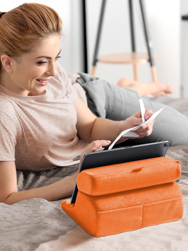 UGREEN Tablet Pillow Stand for Lap Soft Holder Bed with 3 Viewing Angles Adjustable Home Office Accessories Compatible iPad Pro 11, 12.9 Air Mini 6 5 4 E-Reader Orange