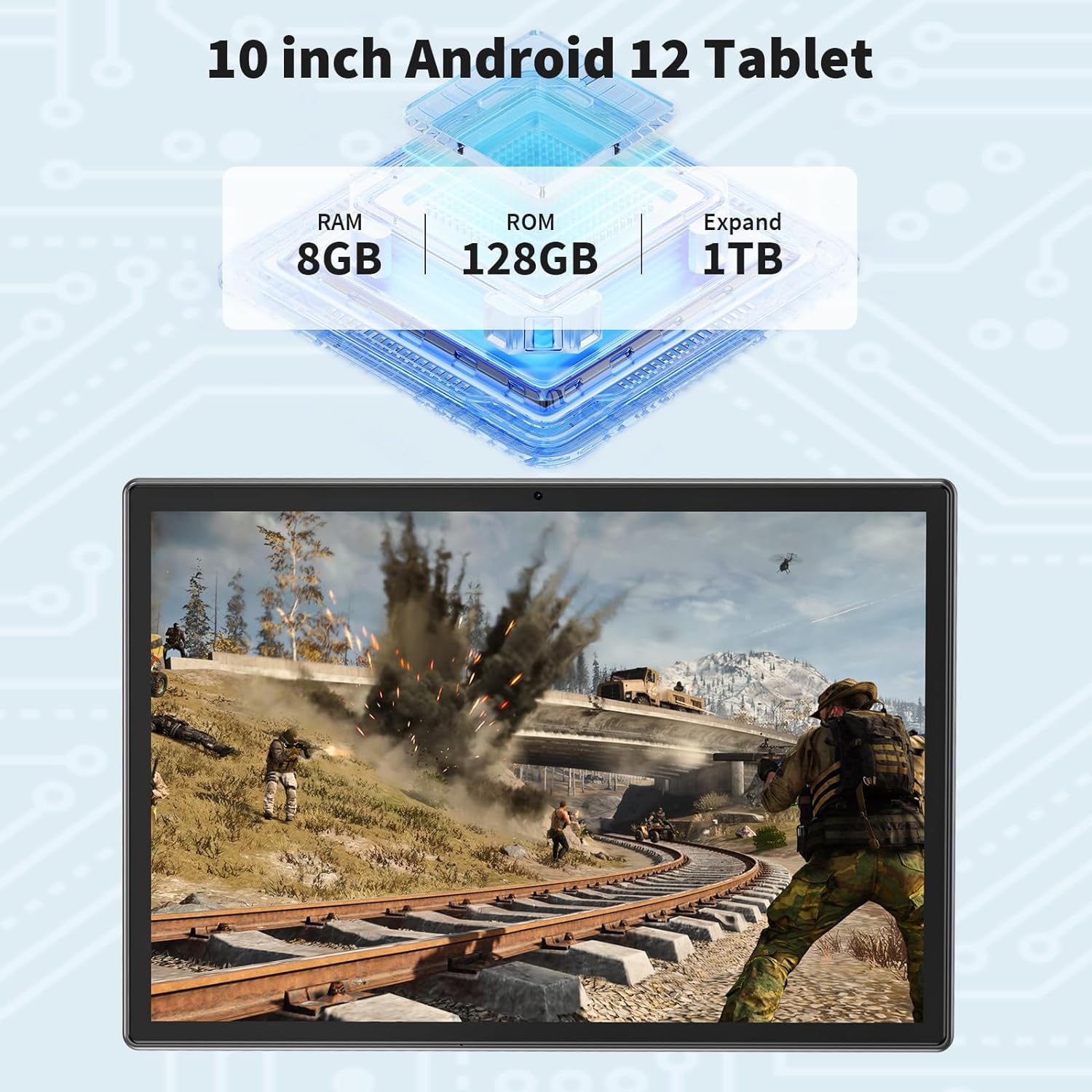 Android Tablet, 10 Inch Android 12 Tablet, 8GB RAM 128GB ROM, 1TB Expand, Android Tablet with 5G WiFi, 4G/LTE, 8000 mAh Battery, Dual Camera, Bluetooth 5.0, FHD IPS Touch Screen, GPS, GMS Certified