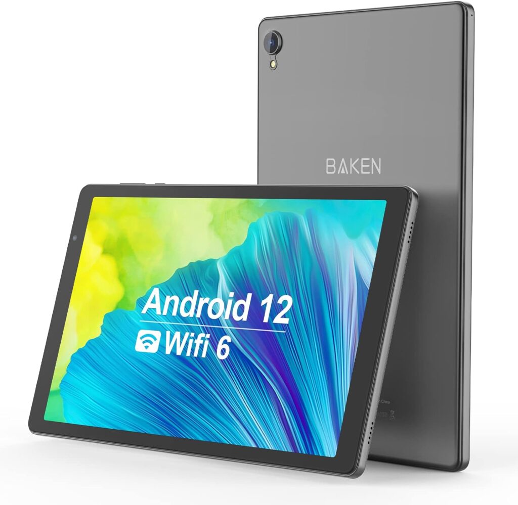 BAKEN 10.1 Inch Android 12 Tablets,32GB ROM 256GB SD Card Expand,6000mah Battery,Quad-Core Processor 2GB RAM Tableta,2.4G WiFi,Dual Camera IPS HD Touch Screen Android Tablet(Gray)