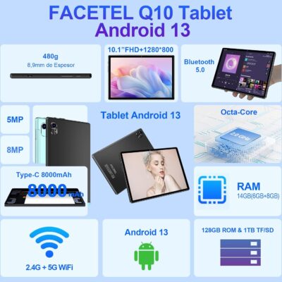 FACETEL Tablet Android 13 Octa-Core 2.0 GHz Tablets 2023 12GB RAM 128GB ROM Review