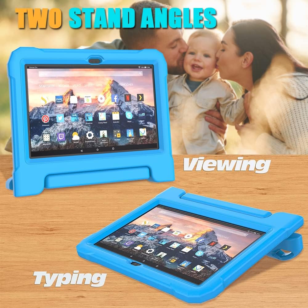 Fire HD 10  Fire HD 10 Plus Tablet Case for Kids (13th/11th Generation, 2023/2021 Release), DJRPPQ Lightweight Shockproof Case Built-in Screen Protector with Handle Stand, Not fit iPad Samsung- Blue