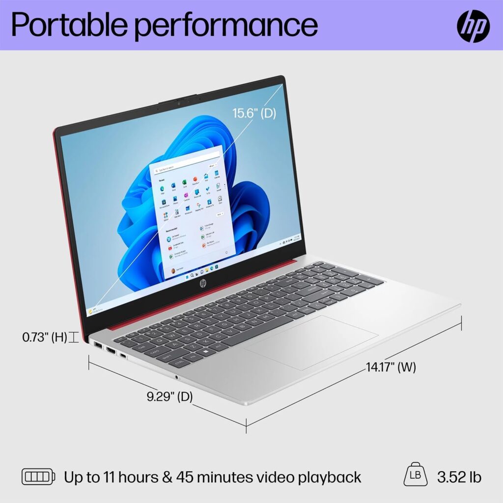 HP 15.6 Portable Laptop (Include 1 Year Microsoft 365), HD Display, Intel Quad-Core N200 Processor, 16GB RAM, 128GB Storage, Wi-Fi 6, Webcam, HDMI, Numeric Keypad, Windows 11 Home, Silver