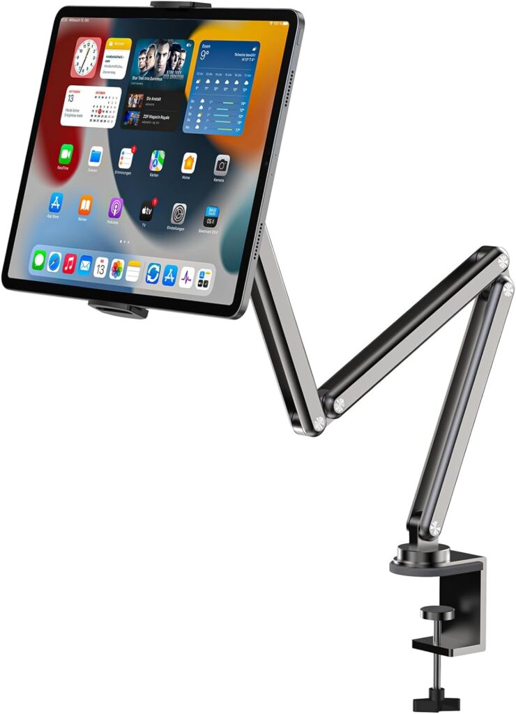 KU XIU Aluminum Alloy Tablet Stand for Desk, 360° Adjustable Foldable Arm Holder Mount Compatible with iPad 10/9th Gen, iPad Air Mini, Samsung Galaxy Tab S9/S8, Surface Pro 9/8, Kindle Fire HD-Gray