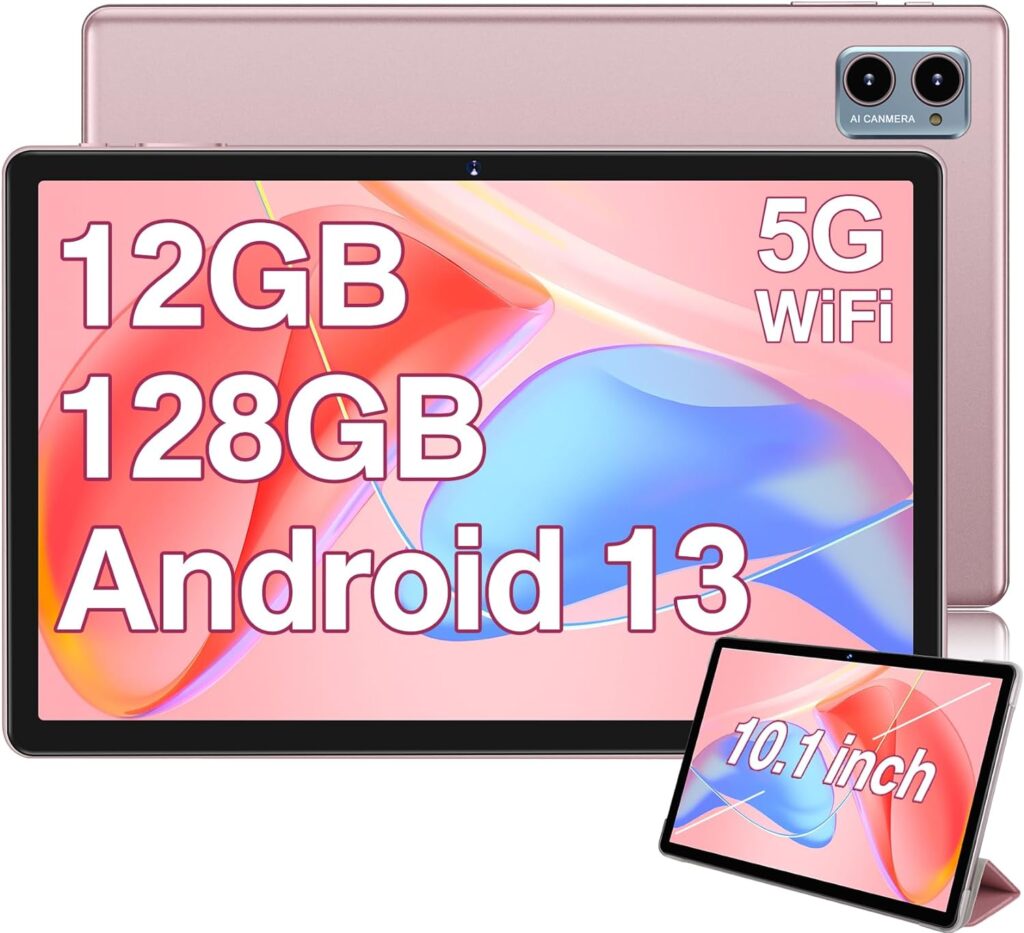 Oangcc Tablet Android 13 Tablets 10 Inch with 12GB RAM +128GB ROM +1TB Expanded Octa-Core 2.0GHz, 5G WiFi GMS Certified GPS, 8 MP Camera Tableta (Rose Gold)