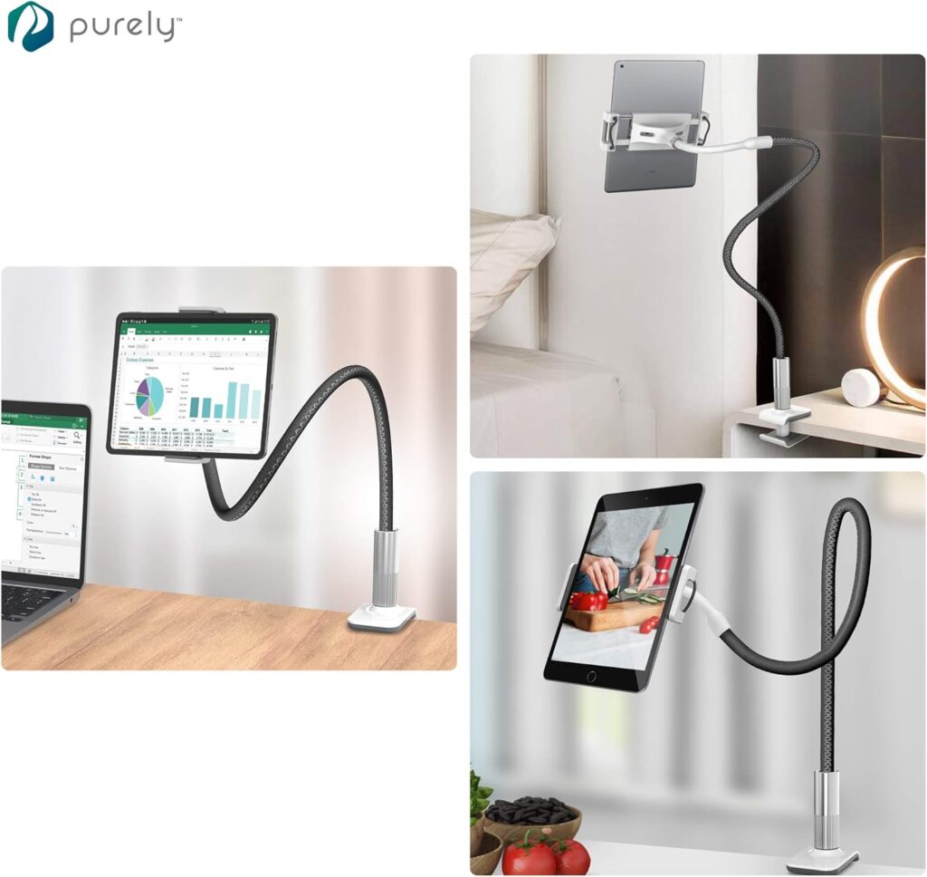 Purely Gooseneck Phone  Tablet Holder Deluxe | 39” Flexible Arm, Clip Mount 4 to 12.9 Devices - Compatible with iPhone, iPad, Galaxy Tab - Desk, Bedside, Headboard Stand