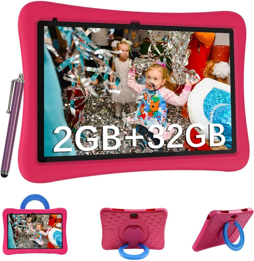 RUIQIAI Kids Tablet, 10.1 inch Tablet for Kids 32GB+512GB Expand Android Tablets,6000mAh Battery, Parental Control, Tablet with Case (Pink)