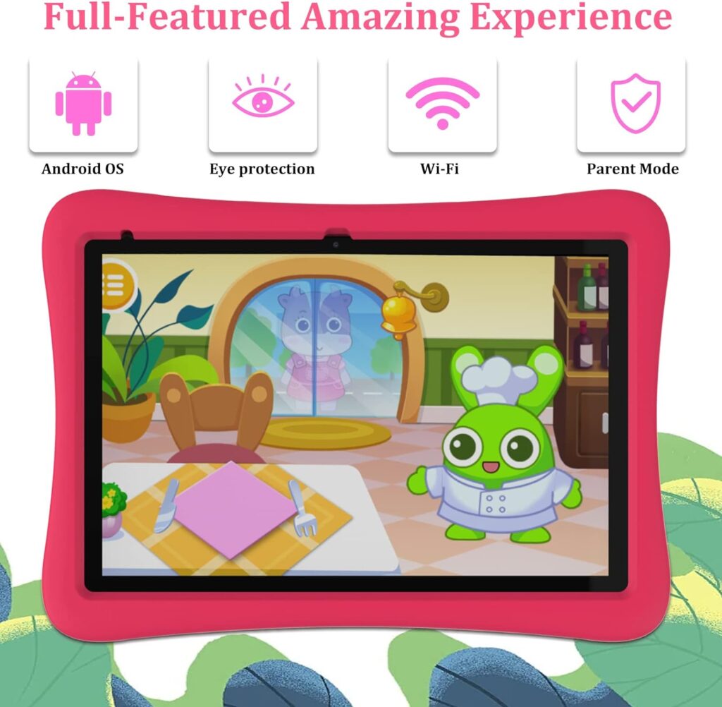 RUIQIAI Kids Tablet, 10.1 inch Tablet for Kids 32GB+512GB Expand Android Tablets,6000mAh Battery, Parental Control, Tablet with Case (Pink)