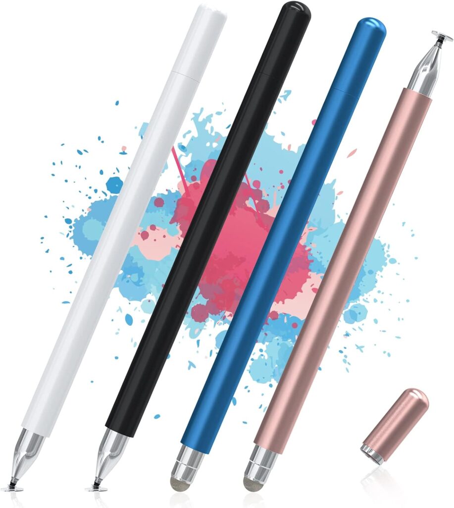 Stylus Pens for Touch Screens(4 Pcs), Capacitive 2 in 1 High Sensitivity  Precision Stylus Pen for iPad, Universal Tip Stylus Compatible with iPhone (White/Black/Rose/Dark Blue)
