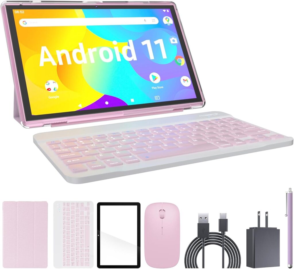 Tablet 2 in 1 Android 11 Tablets with Keyboard 10 inch Tabletas, Include Mouse Stylus Case Tempered Film, 6000mAh Tablet 32GB ROM 512GB Expandable Tableta, 8MP Dual Camera, WiFi BT Google Tablet PC.