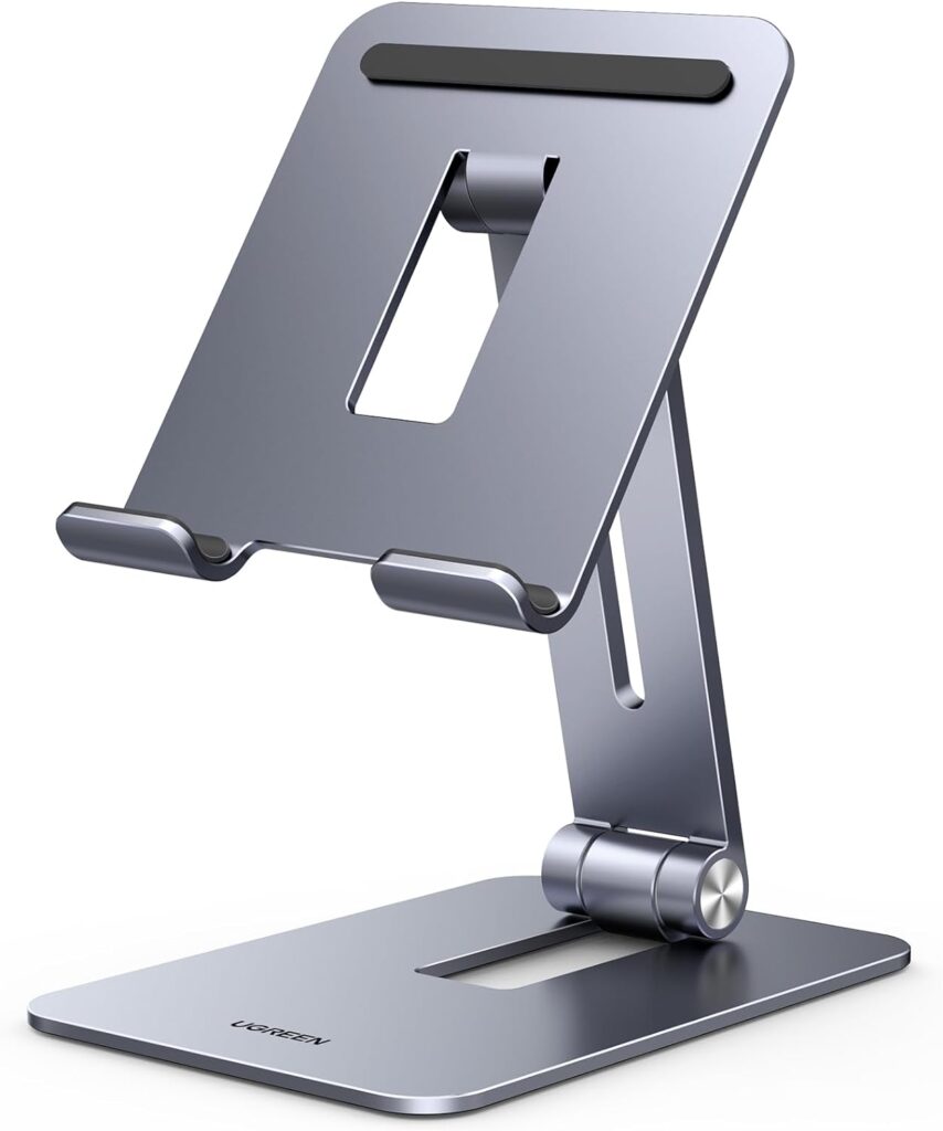 UGREEN Tablet Stand for Desk Adjustable Aluminum Tablet Holder Portable Stand Foldable Home Office Desk Accessories Compatible with iPad Pro 12.9 iPad Air Mini 6 5