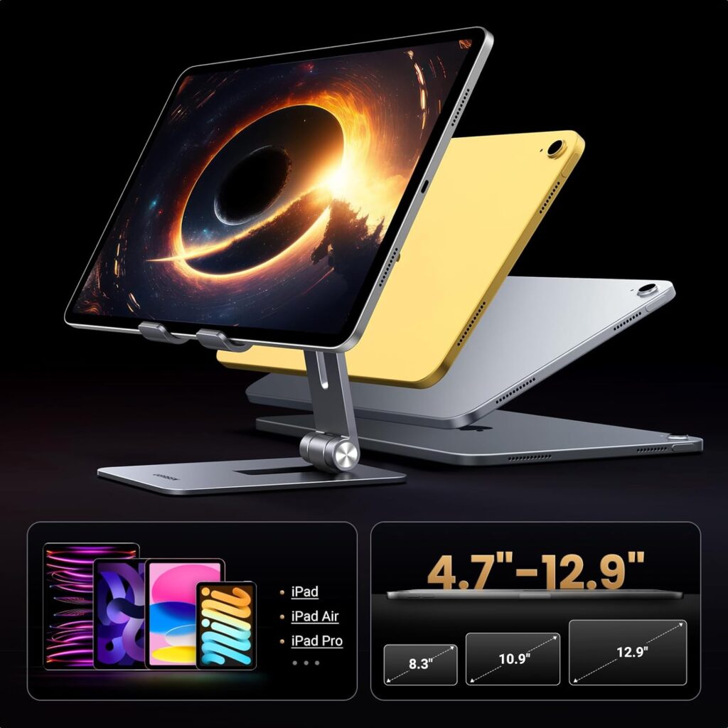 UGREEN Tablet Stand for Desk Adjustable Aluminum Tablet Holder Portable Stand Foldable Home Office Desk Accessories Compatible with iPad Pro 12.9 iPad Air Mini 6 5
