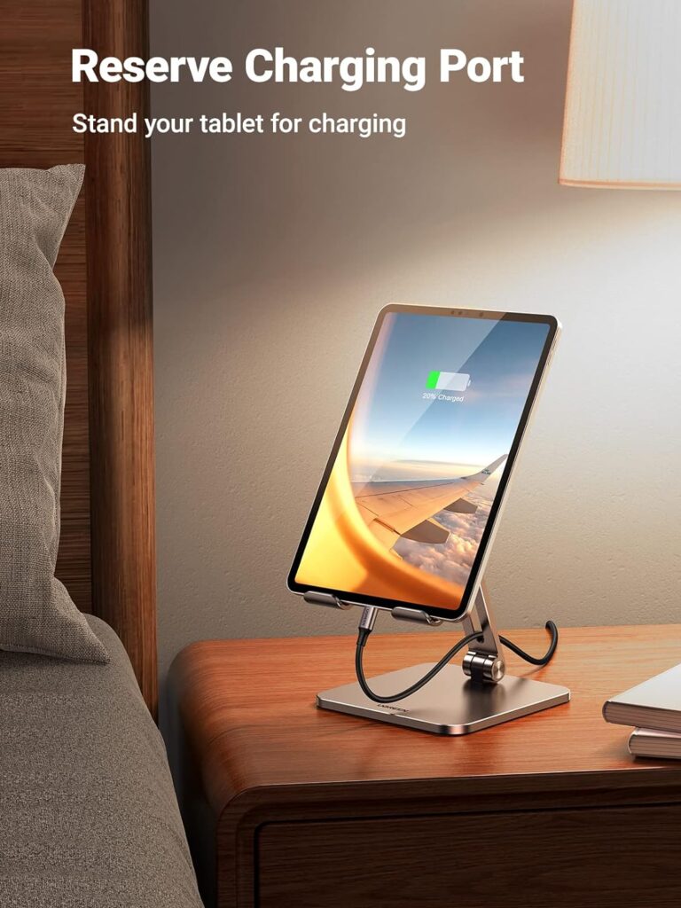 UGREEN Tablet Stand Holder for Desk Adjustable Aluminum Portable Stand Holder Foldable Dock Home Office Desk Accessories Compatible with ipad pro 12.9, ipad air Mini 6 5 4 3 2, Silver