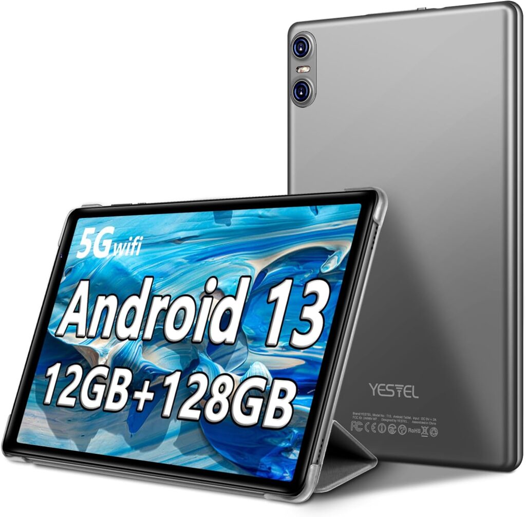 YESTEL 2023 Latest Tablet Android 13 Tablet 10.1 inch with Octa-Core Processor,12GB RAM+128GB ROM (Expand to 1TB),IPS HD Display,WiFi, Bluetooth, GPS,6000mAh,with Case-Grey