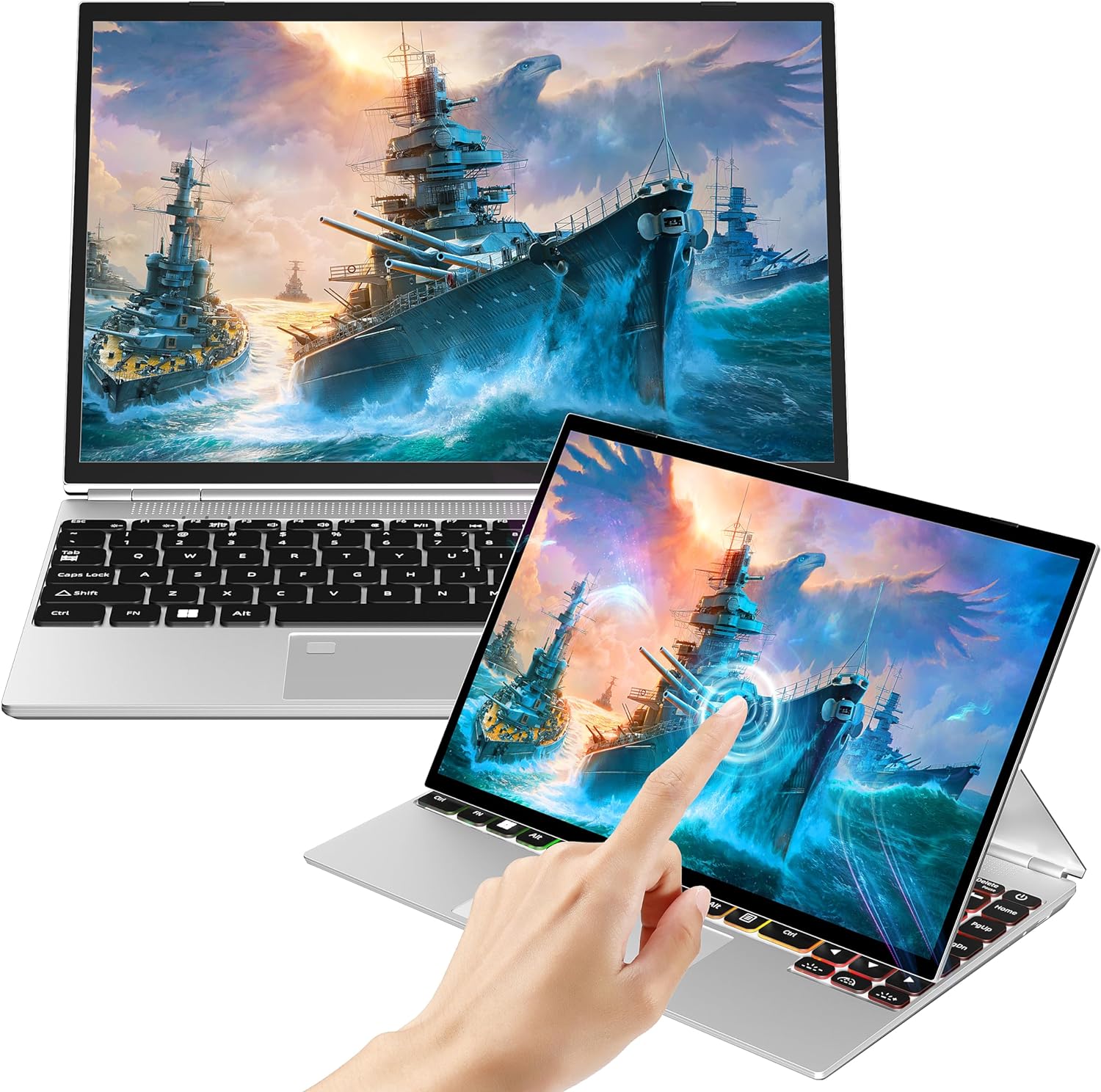 ZWYING 4 in 1 Laptop【Win 11 Pro/2019 Office】 14 inches Full HD Touch Screen Laptop High-Speed Celeron N5105 DDR4 16GB 512GB SSD Studio Laptop Color Backlight Keyboard/Type-C (SSD:512GB)