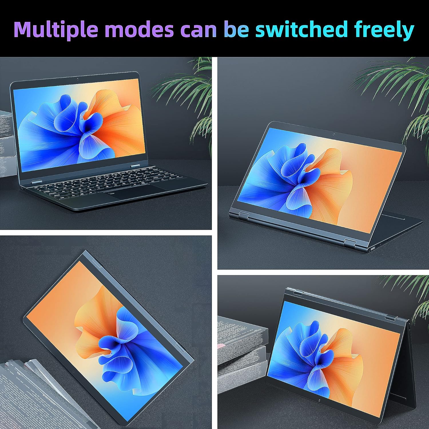 ZWYING 4 in 1 Laptop【Win 11 Pro/2019 Office】 14 inches Full HD Touch Screen Laptop High-Speed Celeron N5105 DDR4 16GB 512GB SSD Studio Laptop Color Backlight Keyboard/Type-C (SSD:512GB)