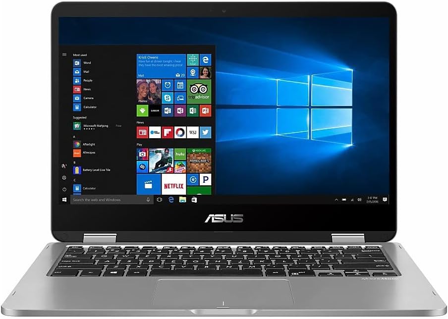 ASUS VivoBook Flip 14 Thin and Light 2-in-1 Laptop, 14” FHD Touchscreen, Intel Pentium Silver N5030 Processor, 4GB RAM, 128GB Storage, Windows 10 Home in S Mode, Light Grey, Fingerprint, J401MA-ES21T