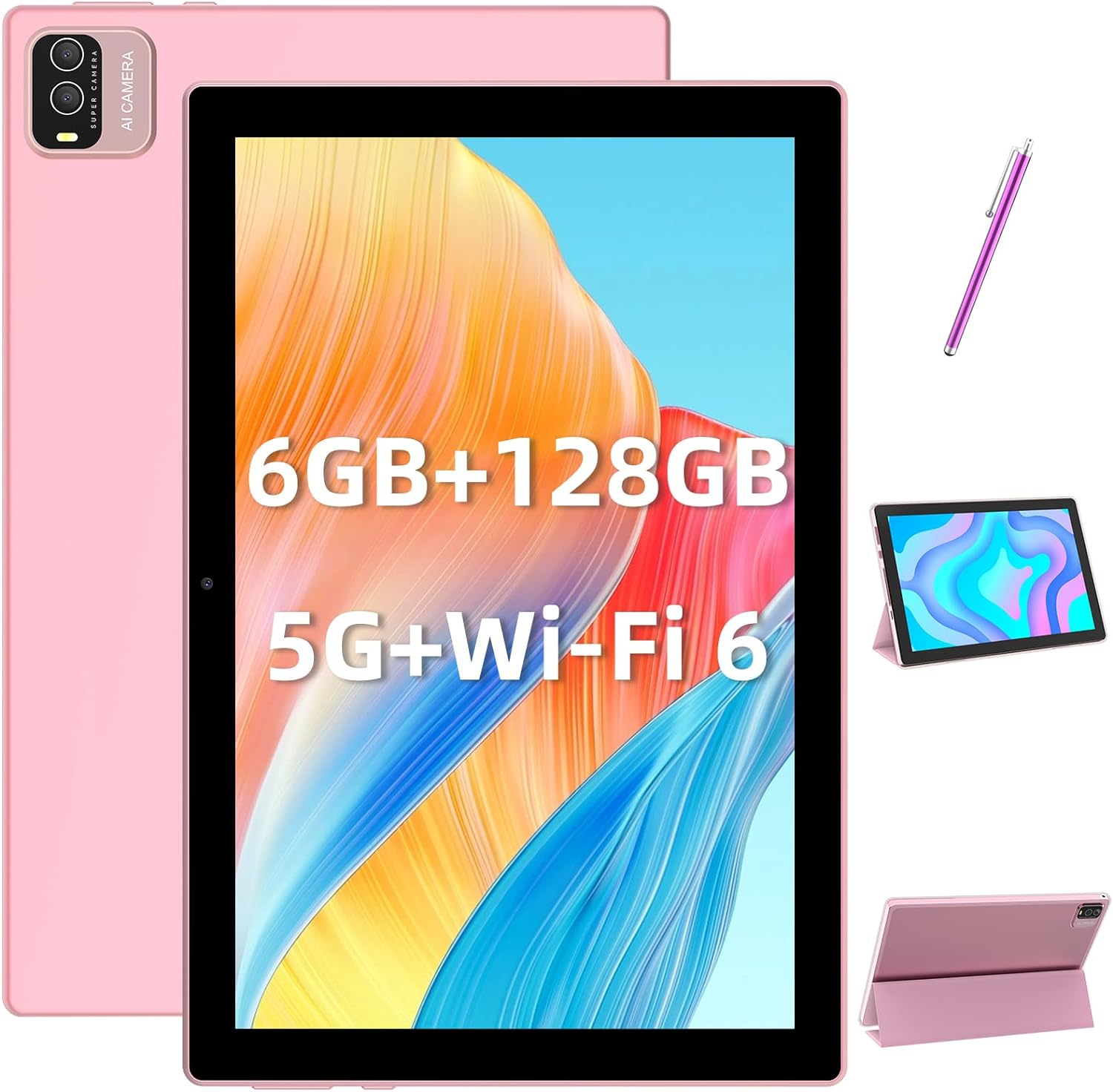 CUPEISI 2024 Newest 2 in 1 Tablet, 10 inch Android 11 Tablets with Case Film Stylus, 6GB RAM+128GB ROM 1.8GHz Quad Core, 1280 * 800 IPS HD Touch Screen, 8MP Dual Camera, Games, Wi-Fi, BT Tableta PC