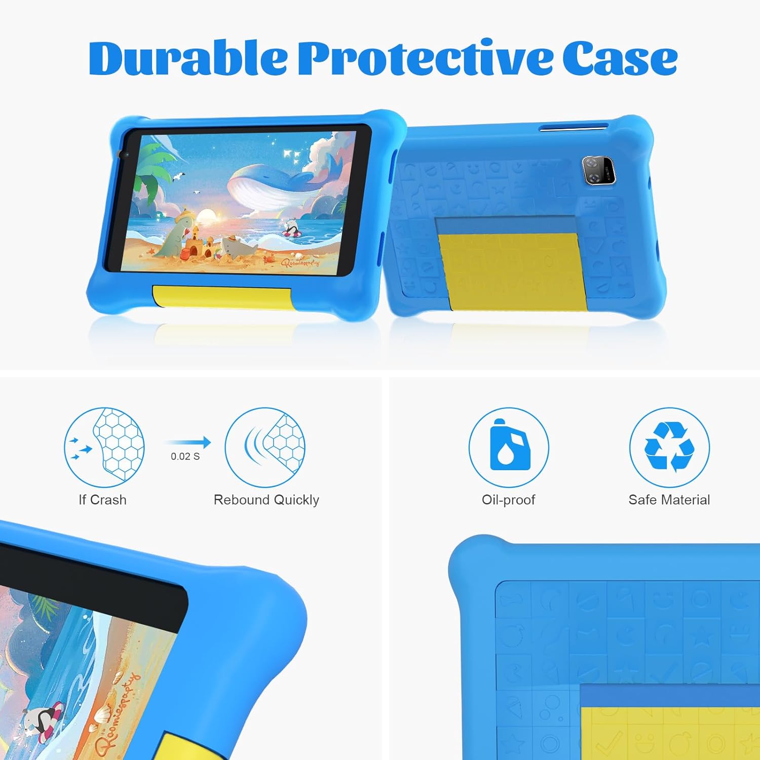 Kids Tablet 7 Inch Android Kinder Tablets WiFi Bluetooth Parental Control Kids Study Computer with Proof Case (Blue)