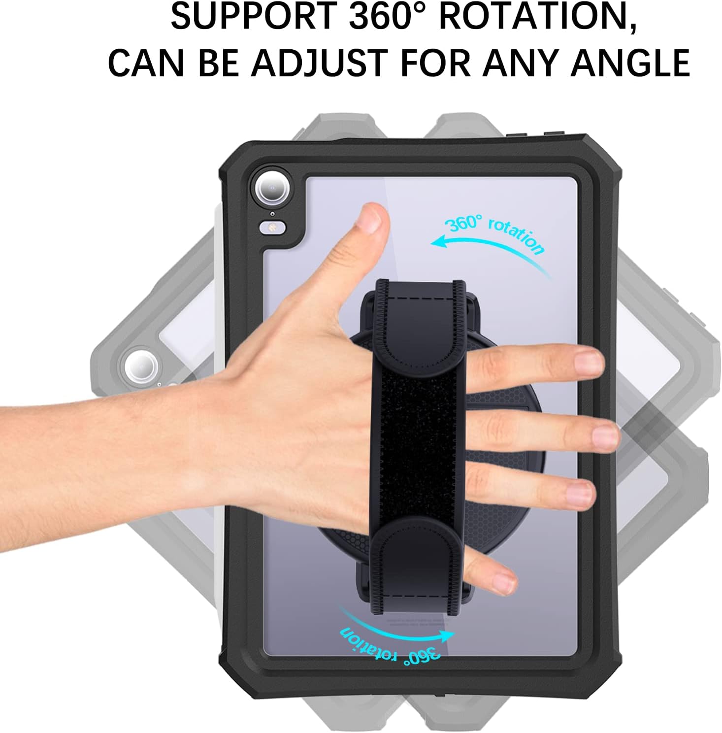 Adhesive Tablet Stand, 360 Degree Rotating Sticky Tablet Stand, Multi-Angle Adjustable Tablet Stand with Hand Strap, Compatible with iPad Pro 11/12.9, Air, Samsung Galaxy Tabs, 9.7-13 Tablets