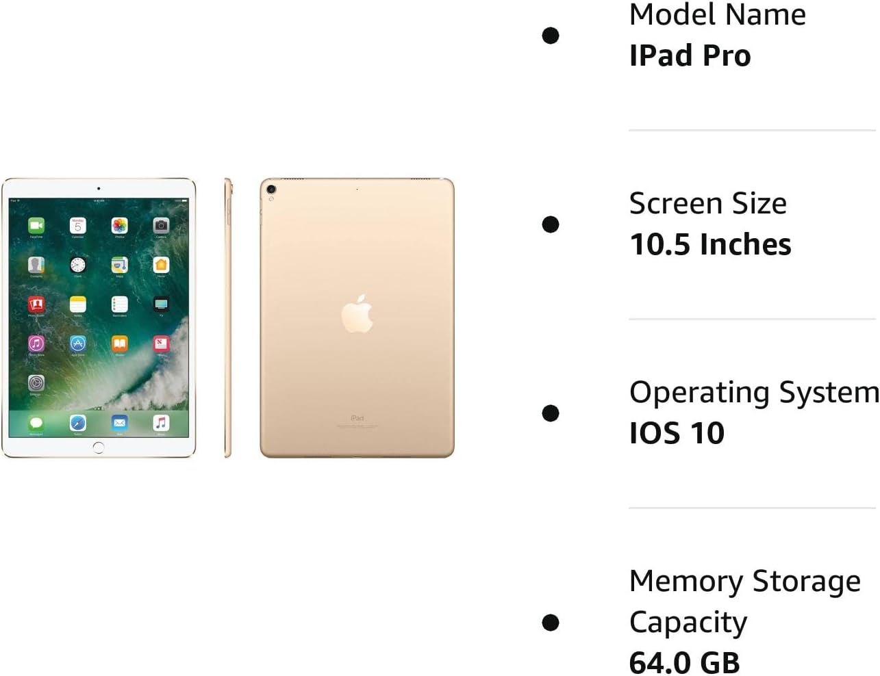 Apple iPad Pro 10.5in 64GB WiFi Rose Gold (2017) (Renewed)