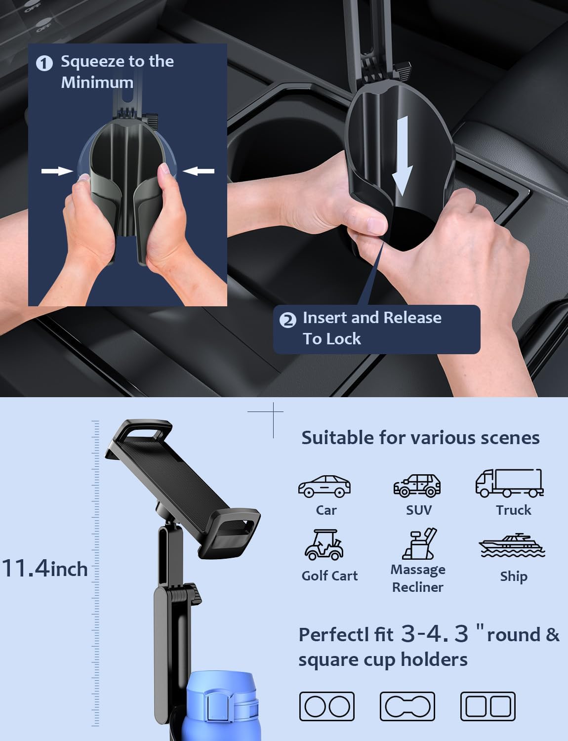 Cup Holder Tablet Mount for iPad: Car Cup Holder Tablet Stand with Adjustable Arm for Truck Compatible with iPad Pro Air Mini | Galaxy Tab | Kindle Fire HD or Other 4.7-12.9 Devices