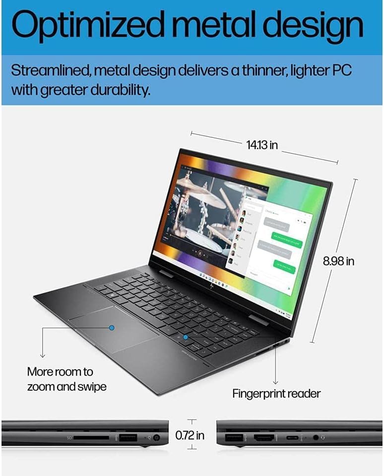 HP Envy X360 2-in-1 15.6 FHD Touchscreen Premium Laptop | AMD Ryzen 7 5825U (Beat i7-1165G7) | 12GB RAM| 512GB SSD| Backlit Keyboard | Windows 11 Pro | Black | Bundle with Wireless Mouse