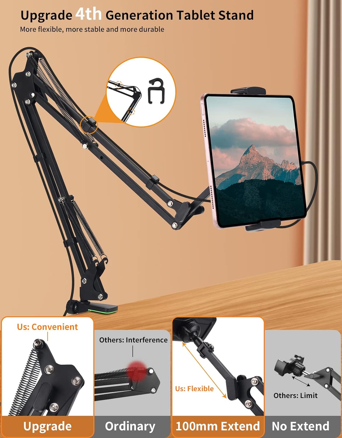 LILANZo Adjustable Tablet Stand and Phone Holder, Compatible with 4.6-12.9 inch Devices, Foldable and Portable, Ideal for Bed and Desk
