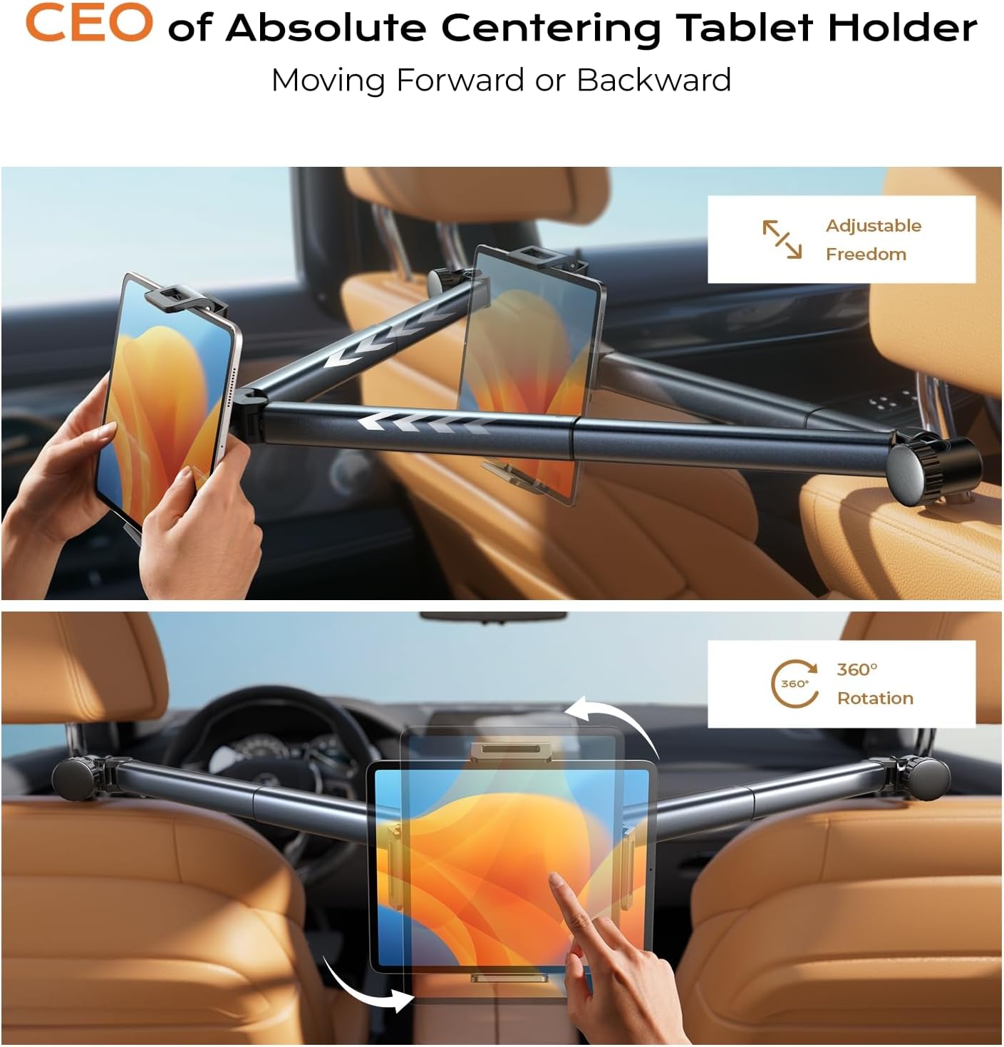 LISEN Tablet iPad Holder for Car Mount Headrest-iPad Car Holder Back Seat Travel Accessories Car Tablet Holder Mount Road Trip Essentials for Kids Adults Fit PICKUP All 4.7-12.9 Device  Headrest Rod