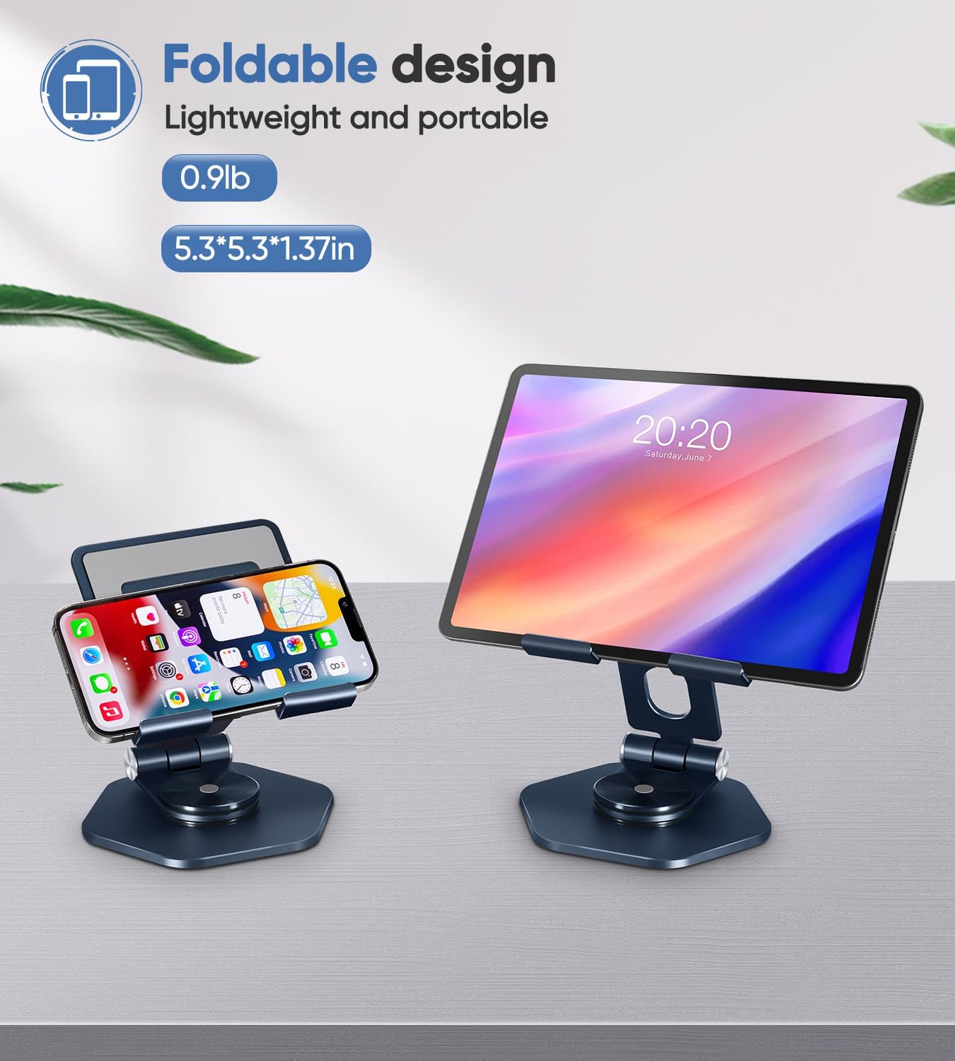 Tablet Stand for Desk, Adjustable  Rotating Aluminium Desktop Stand for iPad, Foldable Tablet Holder Stand Compatible with All Tablet Such as iPad 9.7, 10.5, iPad Pro 12.9