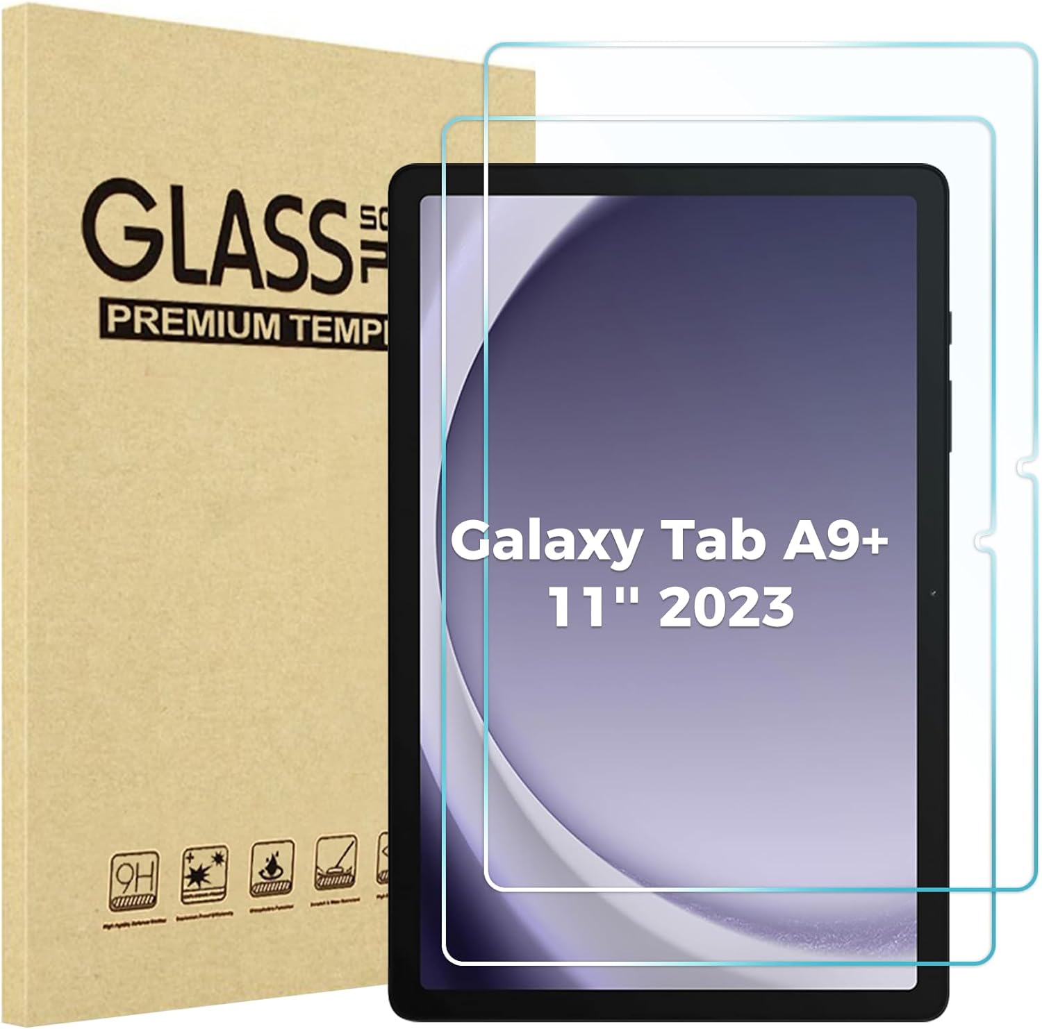 2 Pack Screen Protector for Galaxy Tab A9 Plus 11 Inch 2023, HD Tempered Glass 9H Film Guard for 11 Tab A9+ 5G Tablet (SM-X210/X216/X218)