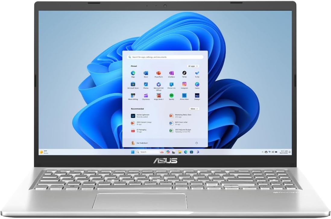 ASUS Vivobook 15.6” FHD Laptop, AMD Ryzen 3 3250U, 8GB RAM, 128GB SSD, Windows 11 Home in S Mode, Transparent Silver, M515DA-WS33