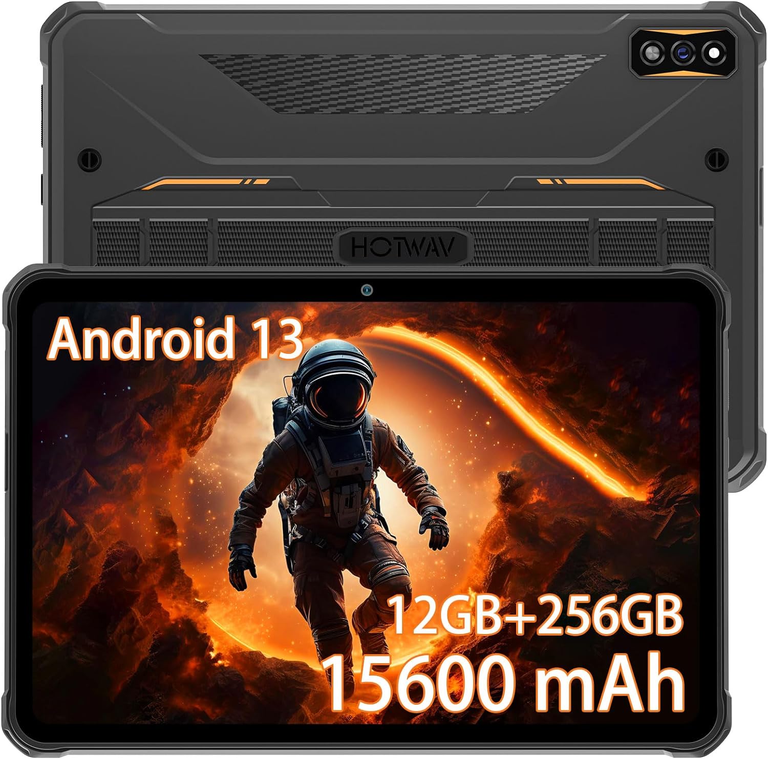 HOTWAV R7 Rugged Tablet Android 13, 15600mAh 10.1 Inch HD+ 12(6+6Virtual) GB+256GB/(2TB TF) Waterproof Tablet PC, 16MP Octa-Core IP68IP69K/Dual SIM 4G/5G WiFi/Face ID/GPS/OTG/Widevine L1 (Orange)