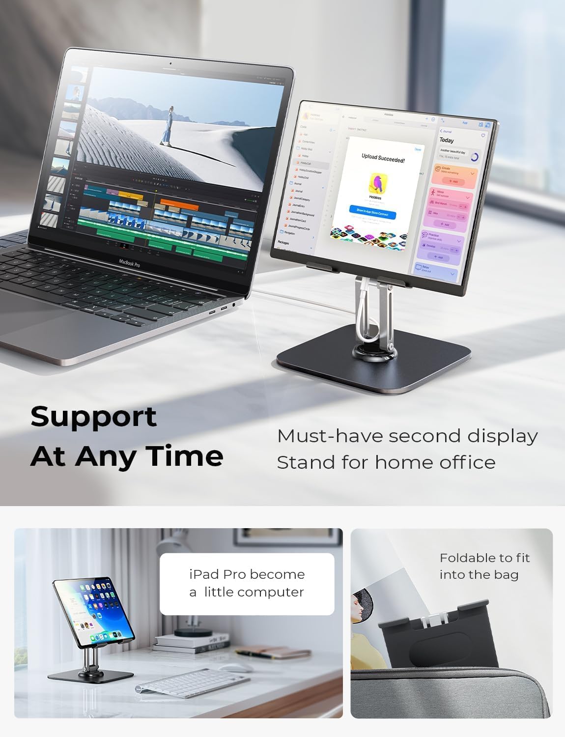 LISEN for iPad Stand Holder Adjustable Tablet Stand for Desk, Portable Monitor Stand Tablet Holder Travel Must Haves iPad Pro Holder Essentials for Tablets/Monitor/PS/Switch iPhone 15.6-4.7