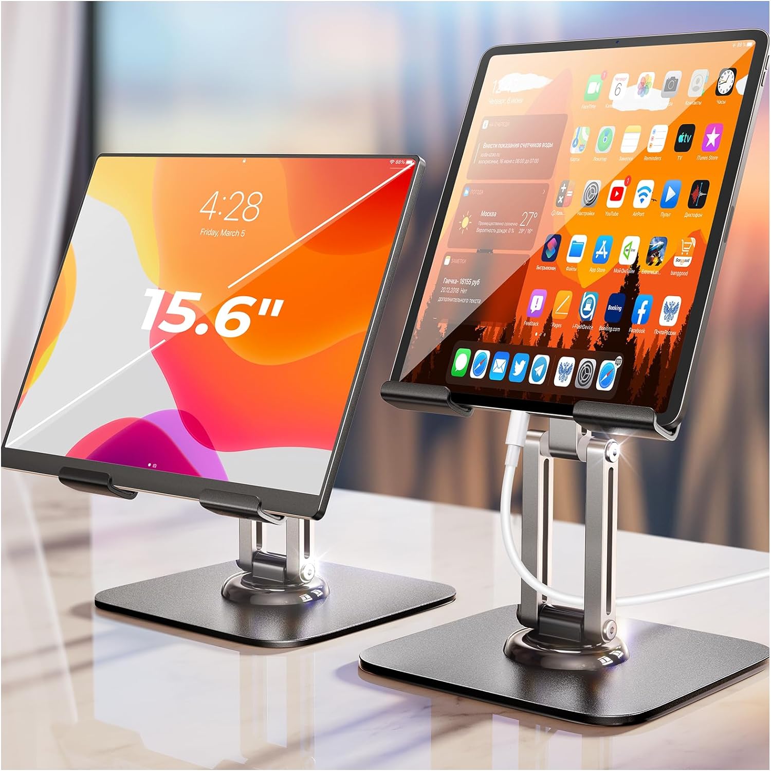 LISEN for iPad Stand Holder Adjustable Tablet Stand for Desk, Portable Monitor Stand Tablet Holder Travel Must Haves iPad Pro Holder Essentials for Tablets/Monitor/PS/Switch iPhone 15.6-4.7