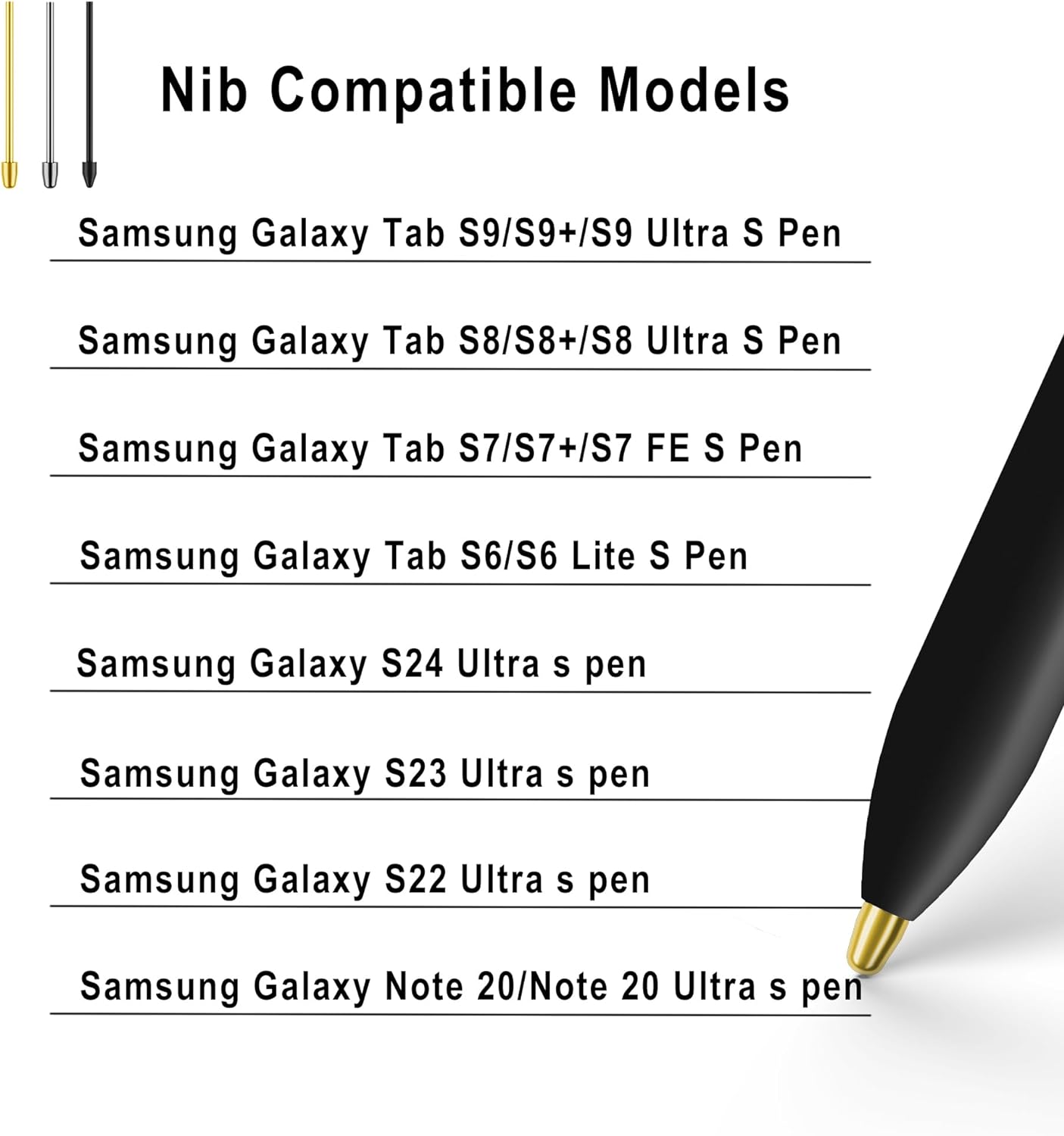 Metal Nibs/Tips Replacement for Samsung Galaxy Tab S9/S9FE+/S9 Ultra/S8/S8+/S8 Ultra/S7/S7 FE/S6/S6 Lite/S22/S23/S24 Ultra S Pen，Plastic + Copper + Titanium Nibs/Tips+Clip + Organizer (4+10 pcs Set)