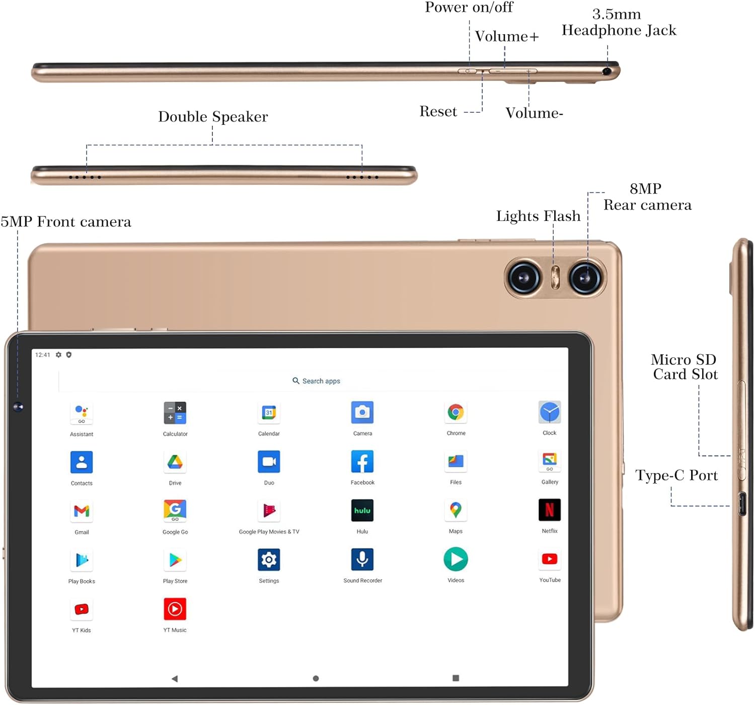 Tablet 10 Inch Android 13 Tablet PC 12GB RAM + 128GB ROM TF 1TB Octa-Core 2.0 GHz, Bluetooth 5.0 | 5G WiFi | 6000mAh | 1280 * 800 | 5MP+8MP, Tablet with Keyboard and Mouse Gold