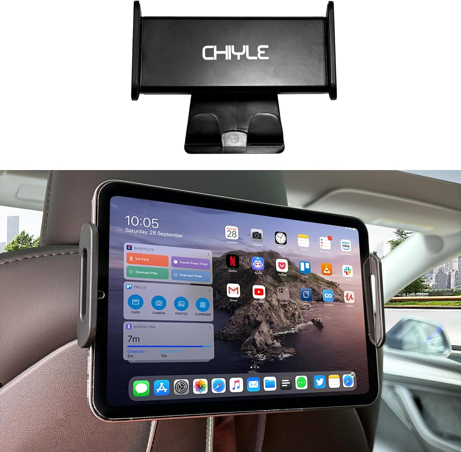 Tesla Model Y Model 3 Model S Model X LR/Plaid Tablet Mount, Headrest Tablet Holder Headrest Stand Cradle Accessories ，360° Rotatable iPad Holder for Car Back Seat (2 Packs)