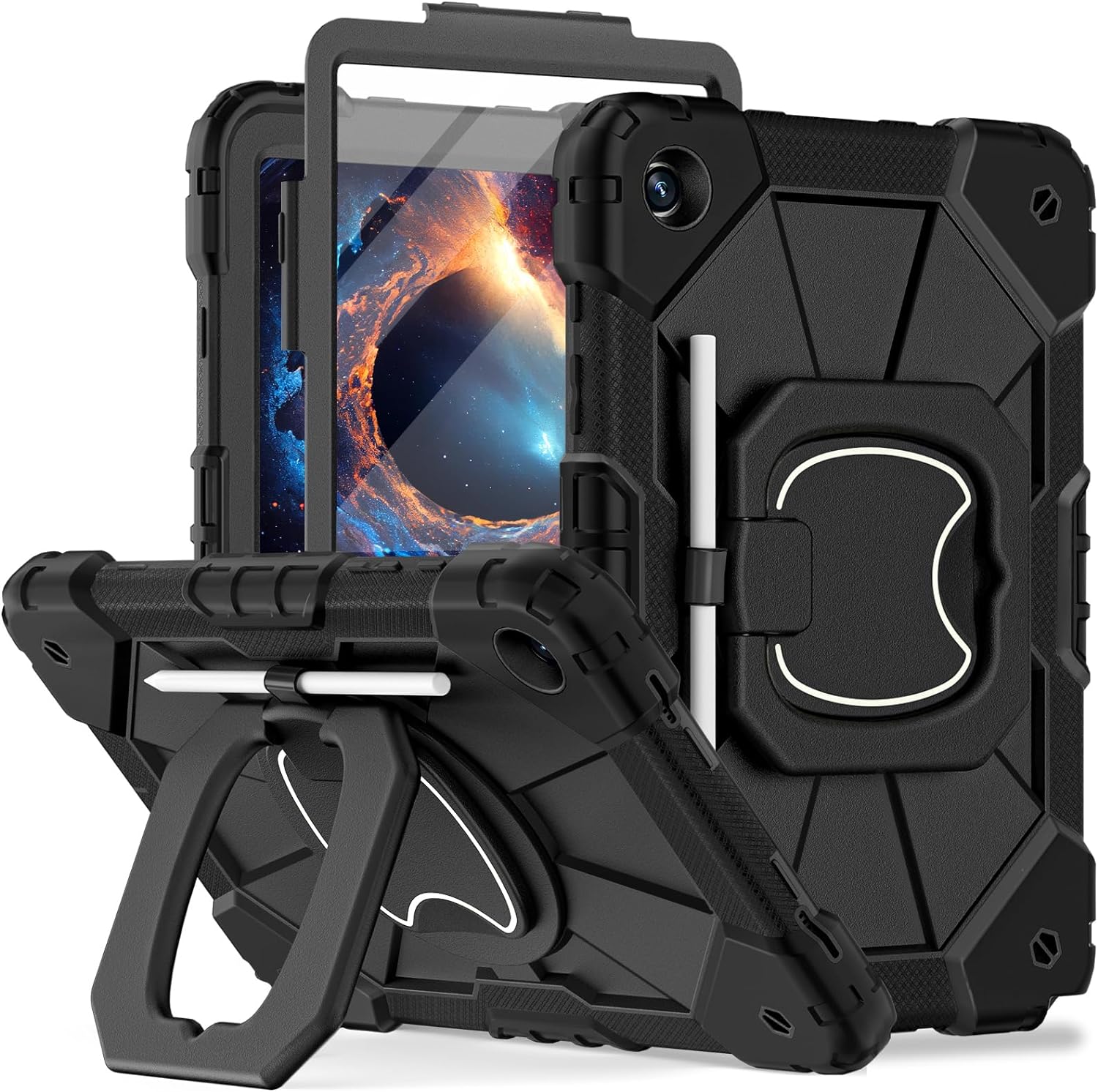 WESOROL Samsung Galaxy Tab A9 Plus Case 11 Inch, 360 Rotating Stand Case with Screen Protector Shoulder Strap Pen Holder Case for Galaxy A9+ Tablet 2023(SM-X210/X216/X218), Black