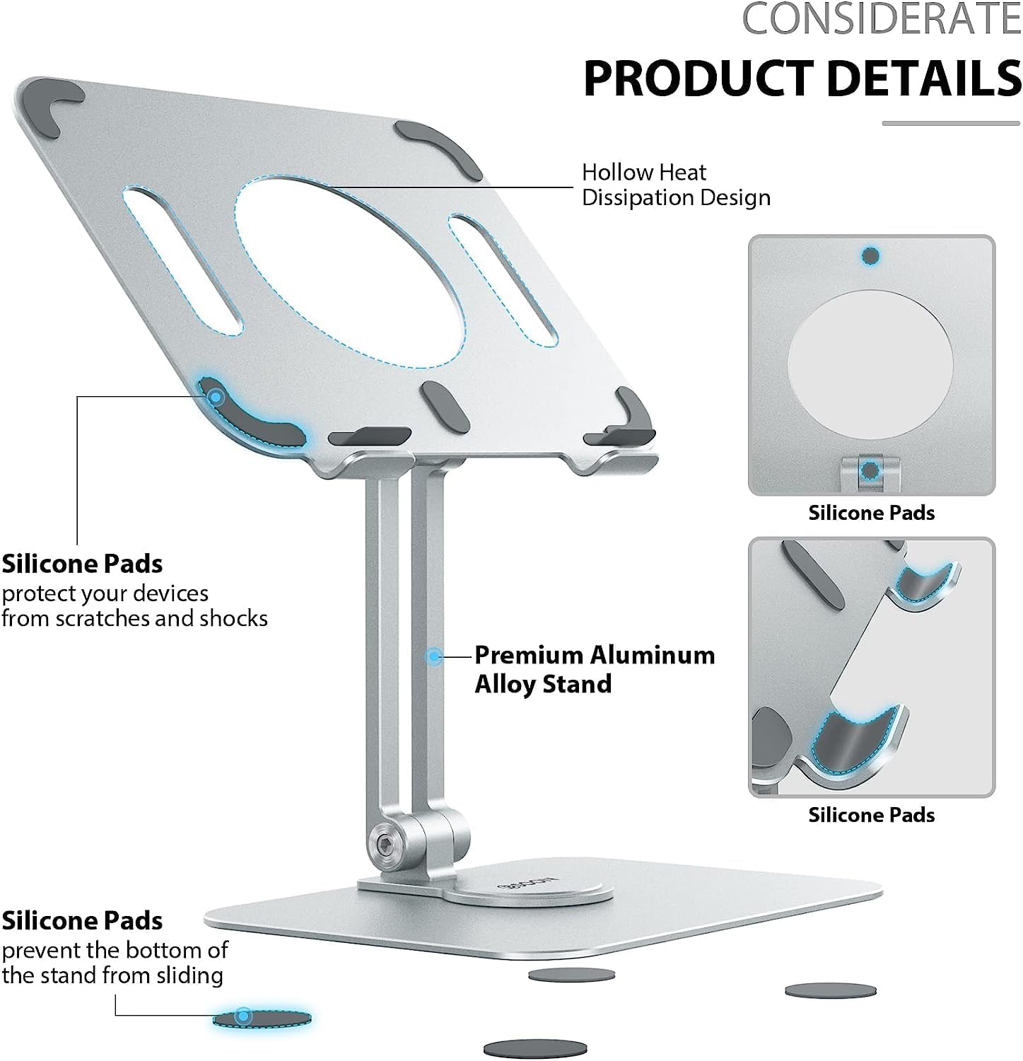 BSOON iPad Stand, Adjustable iPad Holder, Desktop Tablet Stand Compatible with iPad 2021 Pro 12.9,11,10.5,9.7,iPad Air 4 3 2,iPad Mini 6 5 4 3 2,Samsung Tab,Other Tablets, Silver