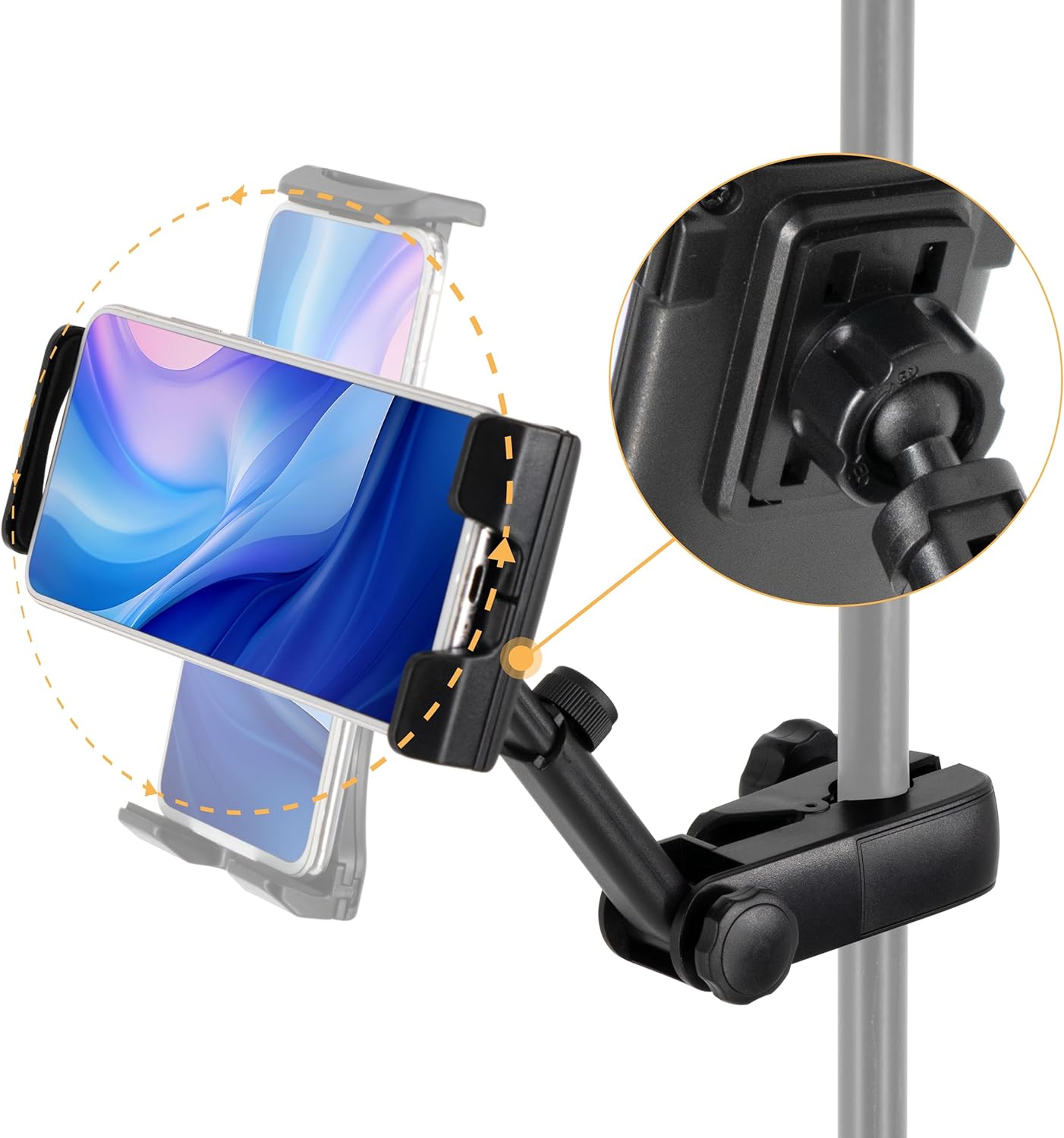 Clef Audio Labs Universal Tablet Mount for Microphone  Music Stands - Telescopic  Adjustable Holder for iPads, iPhones, and Android Devices - Fits 4.7 to 13.5 Screens for Musicians and Performers