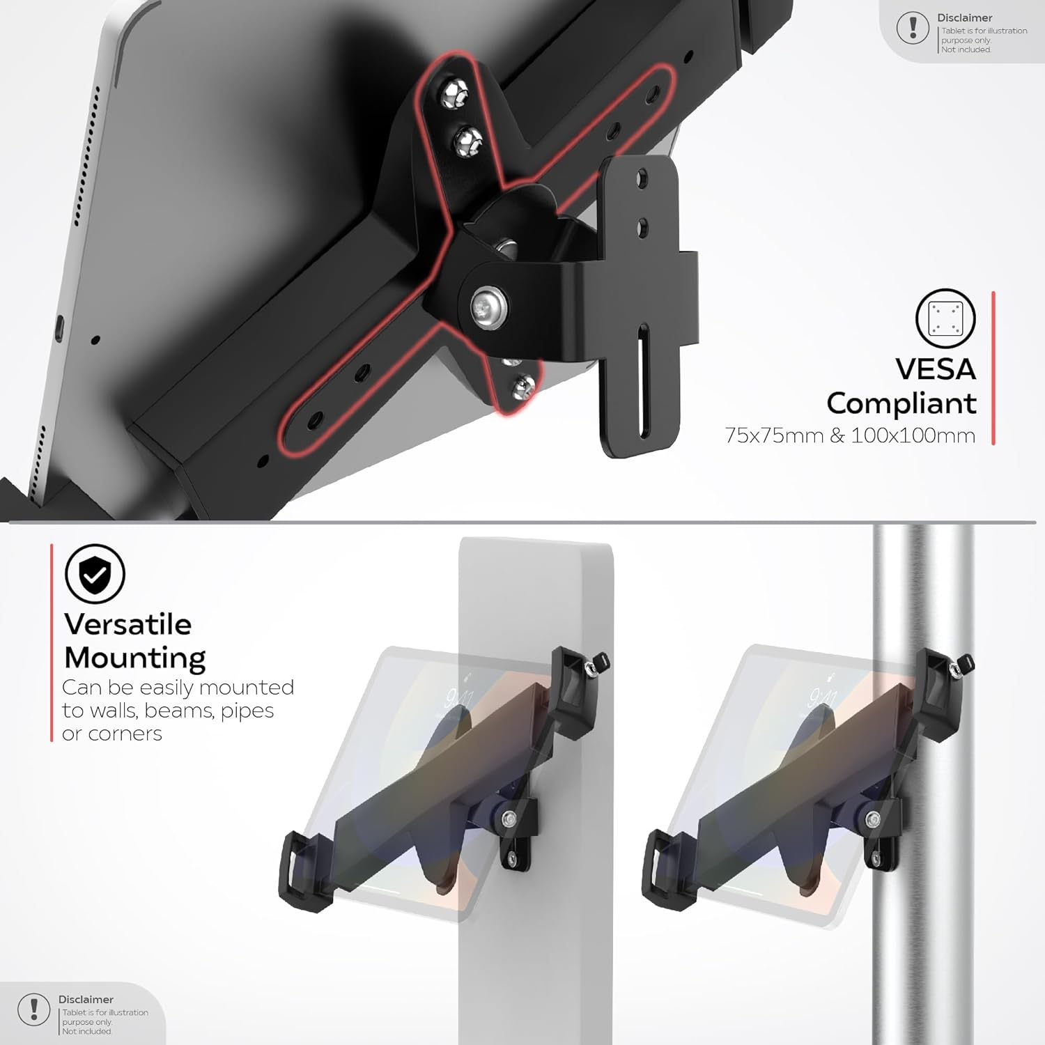 CTA Tablet Wall Mount Holder - Universal Security Tablet Mount for Poles  Walls - for iPad 10th Gen 10.9” - iPad 7/8/9 Gen - iPad Pro 1/2/3/4/5 - iPad Air 3  4 and More 8 -12.9” Tablets