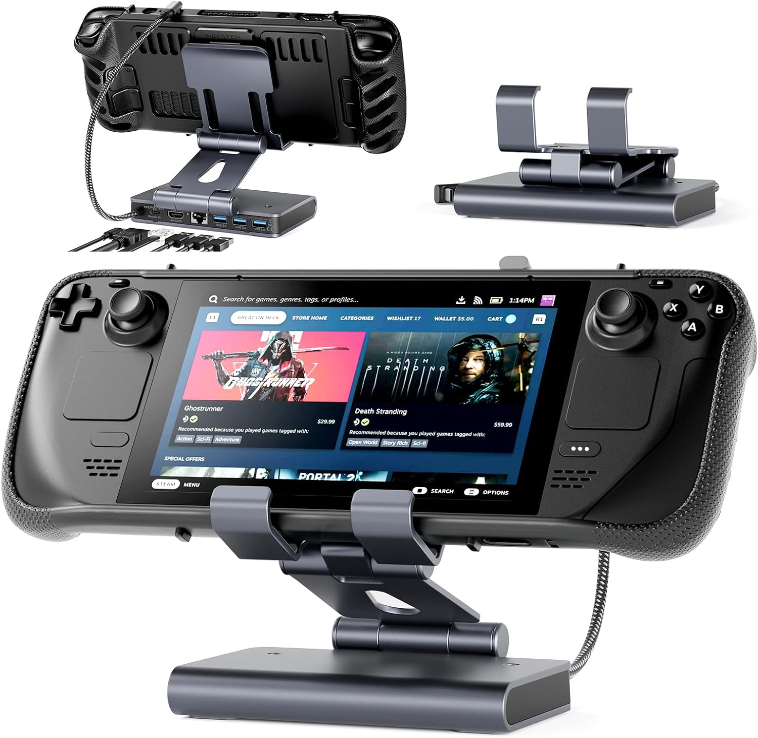 Docking Station Steam Deck Dock: Adjustable Stand 6-in-1 Hub Steam Deck Accessories with HDMI 2.0 4K@60Hz TV/ 1Gb Ethernet/ 3*USB-A 3.0/ PD 3.0 Fast Charging for Steam Deck,Rog Ally, iPad, Smart Phone