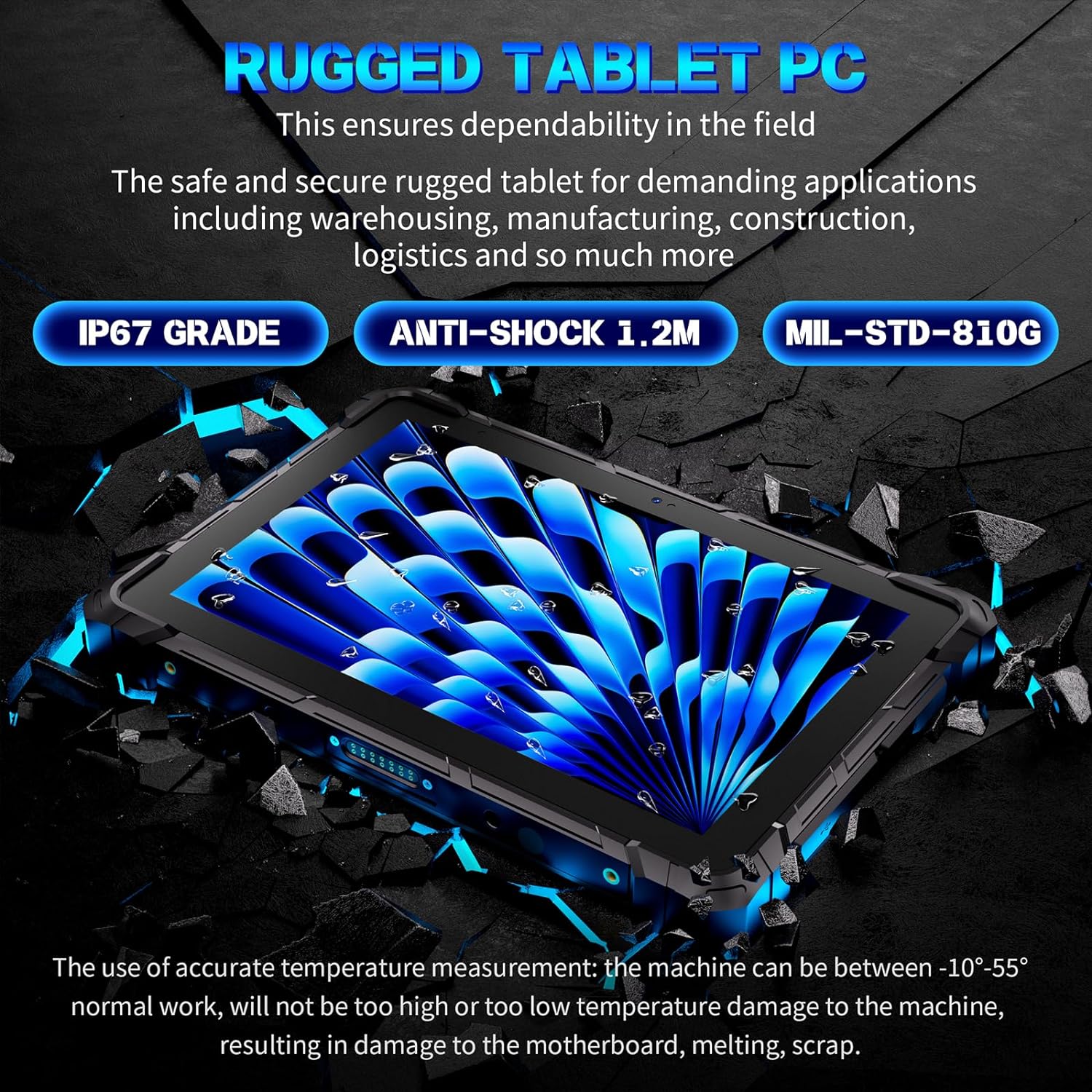 HIGOLEPC Rugged Tablet,10.1 Sunlight Readable Windows 11 Pro Durable Tablet,N4120,8GB+128GB,600 nit Outdoor Tablet,IP67 Waterproof,16000mAh/3.7V Battery Dual Wi-Fi for Enterprise Work Field