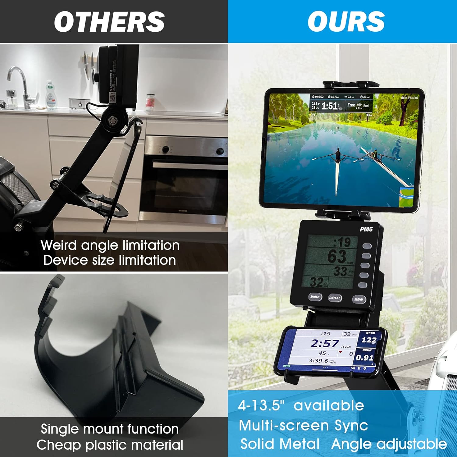 JISHAHS Phone  Tablet Holder for Concept 2 Rowing Machine PM5 Monitor, All-in-One Tablet Mount for C2 Rower Suitable for Tablets  Phones  iPad for Any Screen Size, Compatible with PM5 ONLY